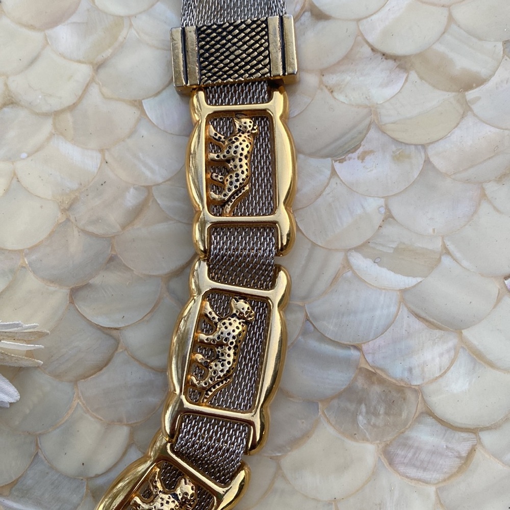 VINTAGE AUTHENTIC SILVER and gold TONE METAL MESH jaguar BELT - Picture 11 of 16